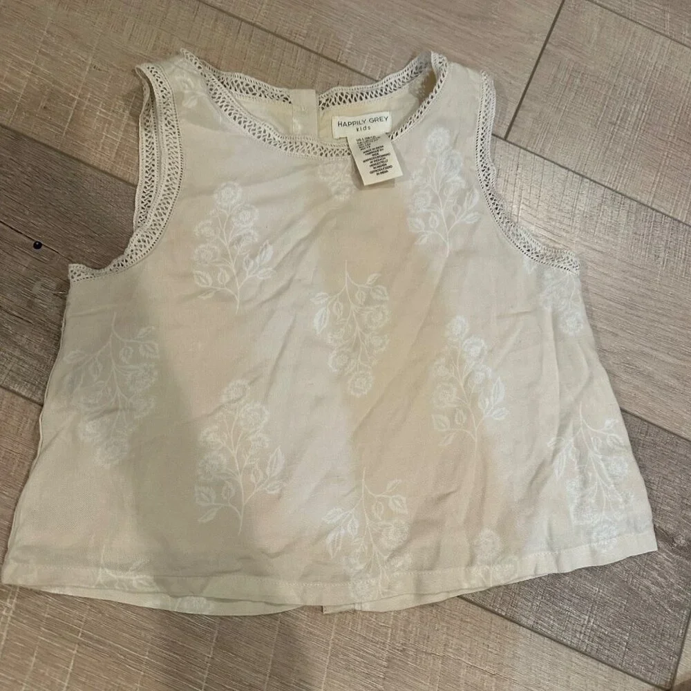 HAPPILY GREY KIDS LARGE 10/12 LINEN SKIRT SET BEIGE